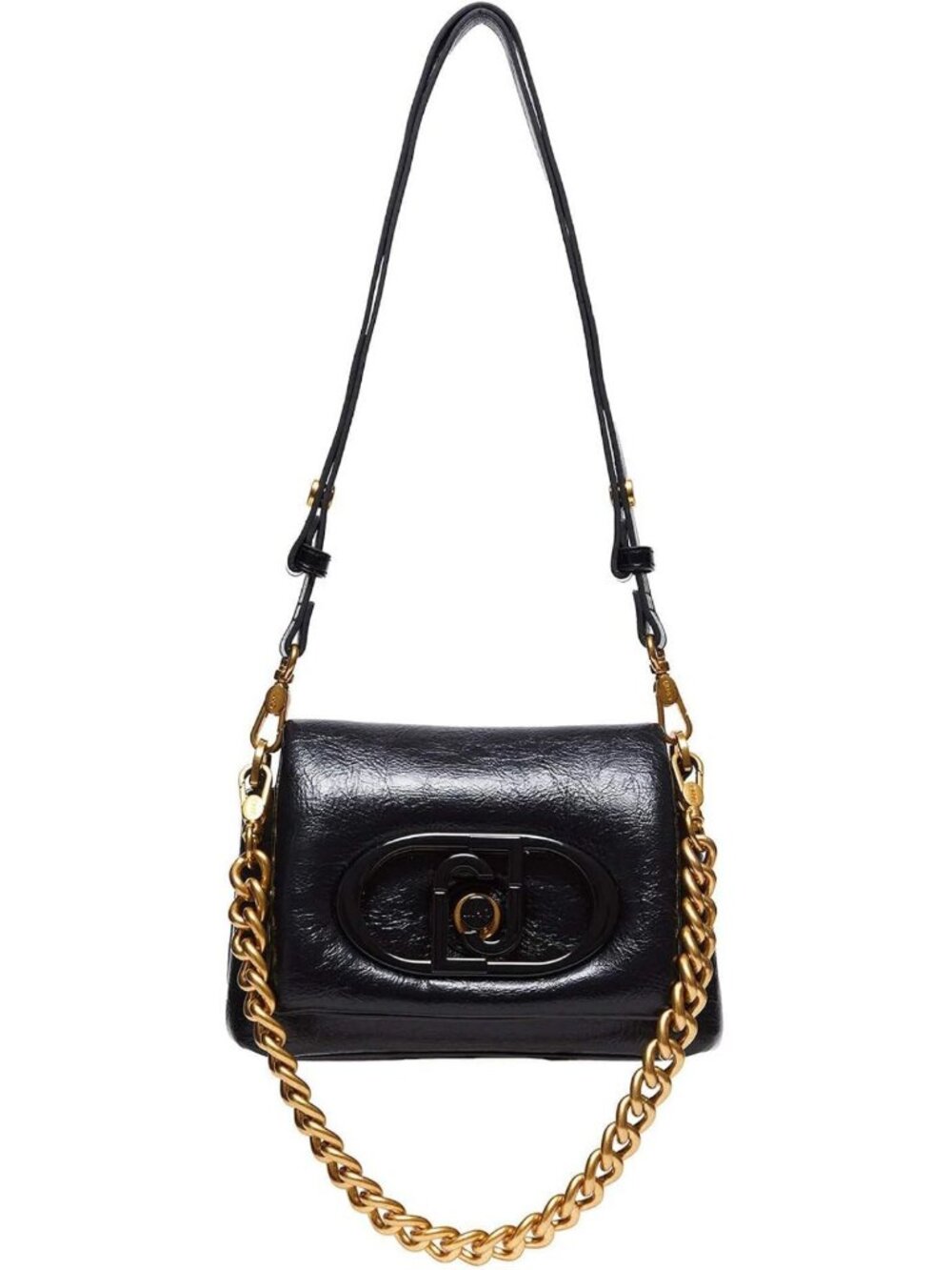 Stylish Mini Crossbody Messenger Bag - Black Small Shoulder Bag with Logo